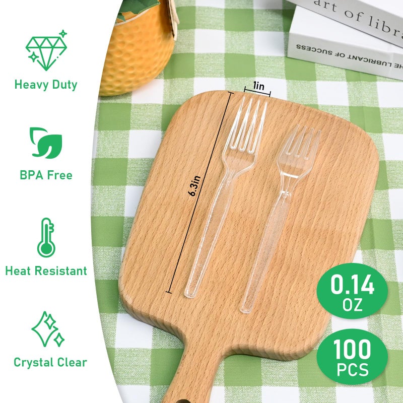 EcoDispose 100 Count Disposable Clear Plastic Forks Heat Resistant and BPA Free, Heavy Duty Durable Disposable Cutlery for Party Event Supply - Image 2